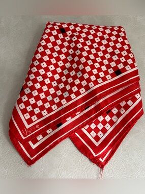 Vintage Vera Neumann Red White Checkered Square Scarf Geometric Mod